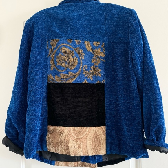 MARKET CHICO’S Women’s Vtg ChenilleColor Block Embroidered Boho LinedJacket-Sz 1 - Picture 2 of 9